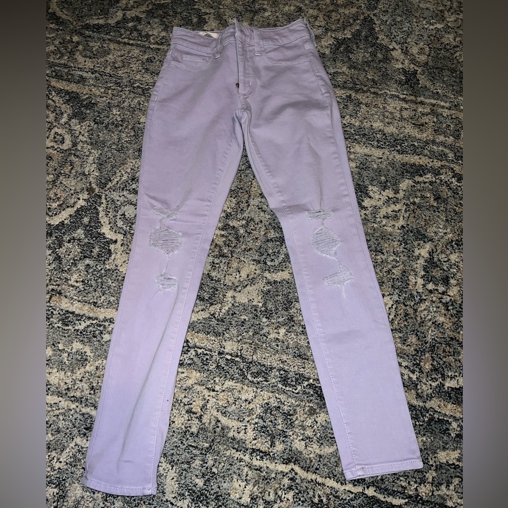 Lavender Slightly Ripped Cute Skinny Jeans
